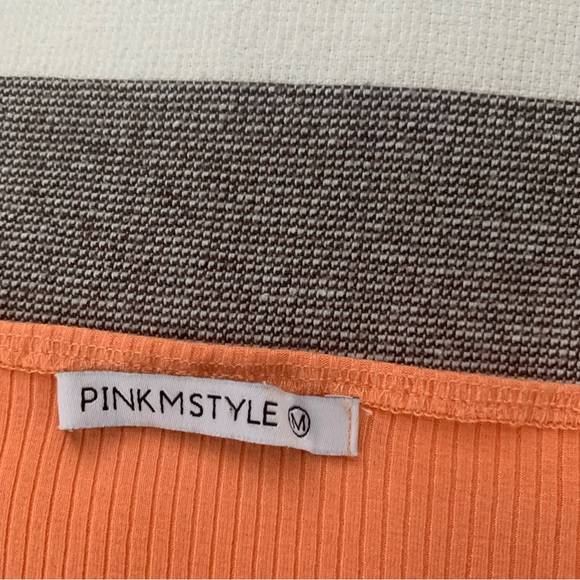 Pink MStyle Peachy orange ribbed tank top with ruffled shoulder straps. - Picture 11 of 12